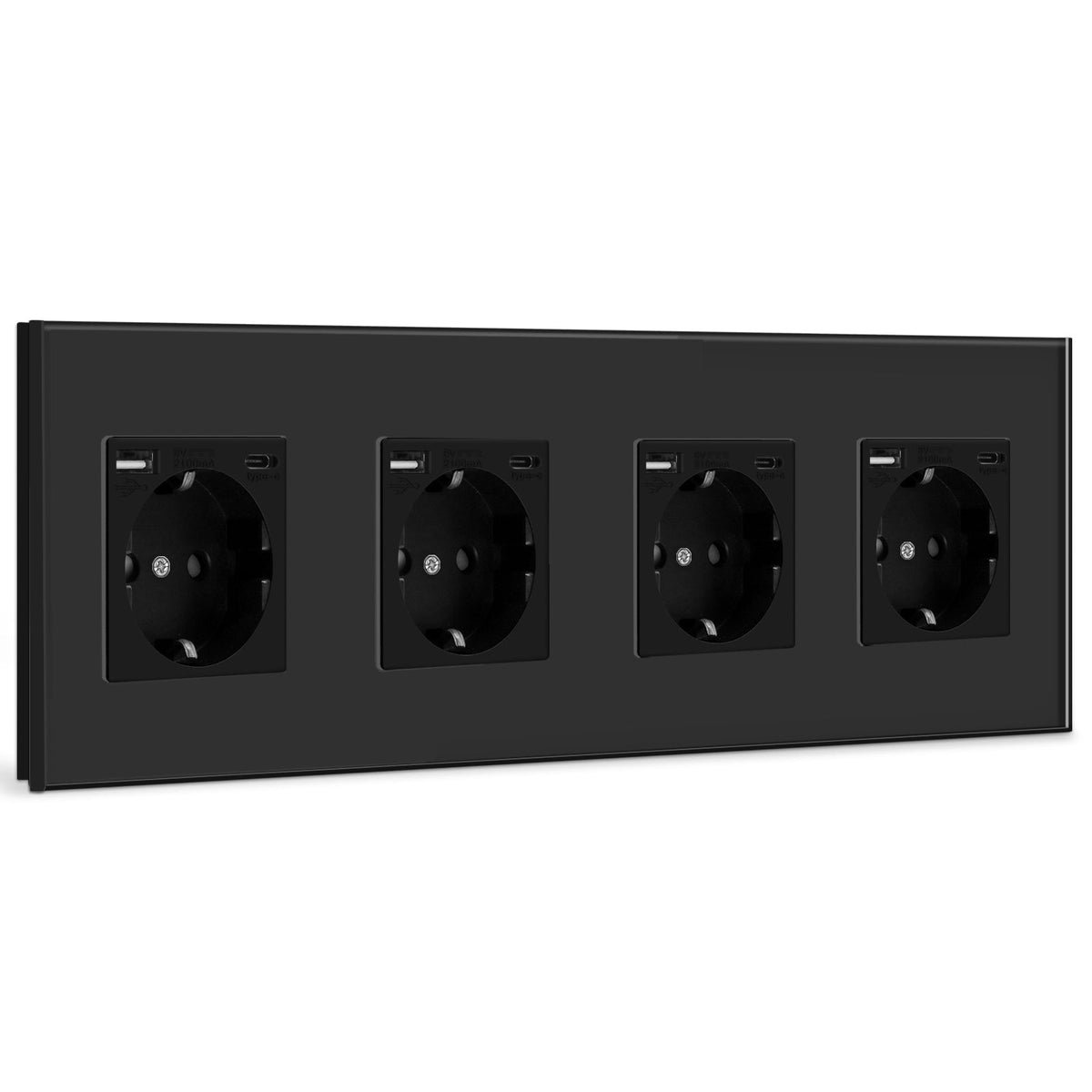 Tomada de parede quádrupla BSEED EU com interface Type-C de 2.1A, preta. 