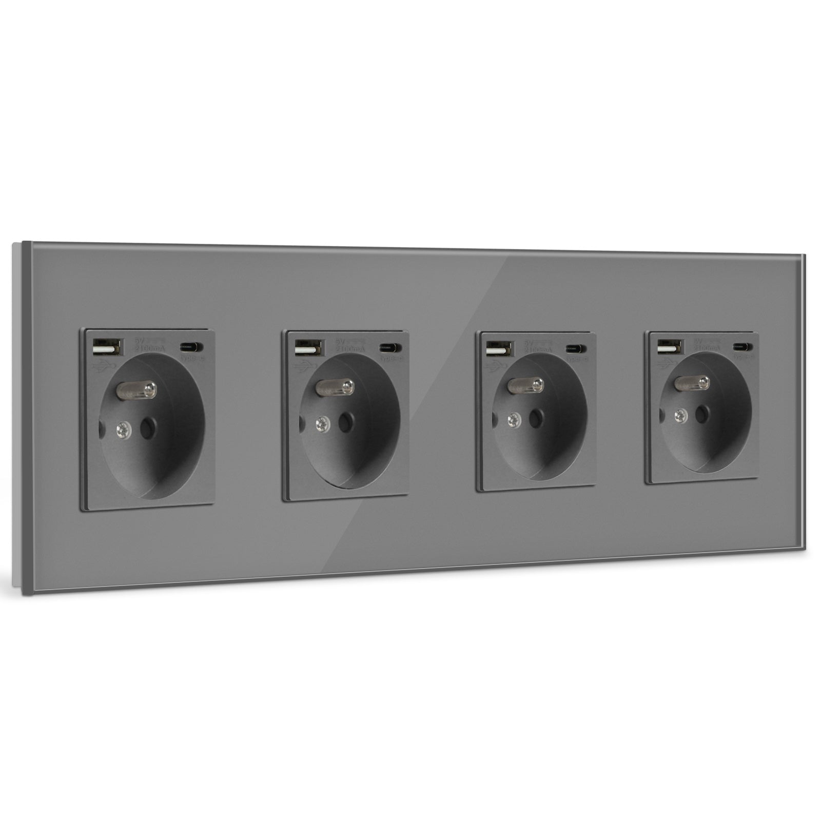 BSEED FR Wall Sockets Type-C Interface Outlet Wall Socket With Charge Port With USB Power Outlets Kids Protection 16A Wall Plates & Covers Bseedswitch grey Glass Quadruple