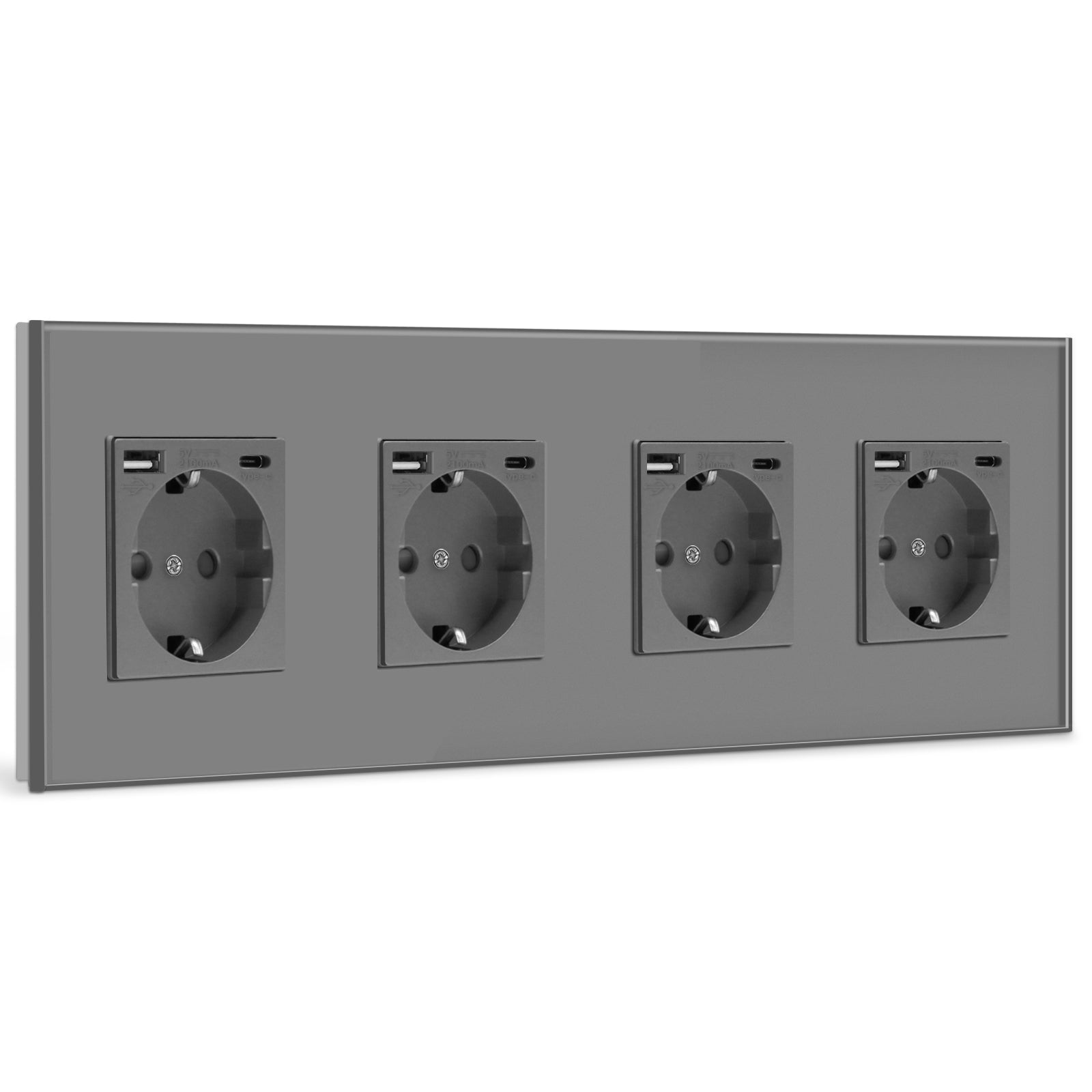 BSEED EU sockets with 2.1A Type-C Interface Outlet Wall Socket Power Outlets & Sockets Bseedswitch Grey Quadruple 