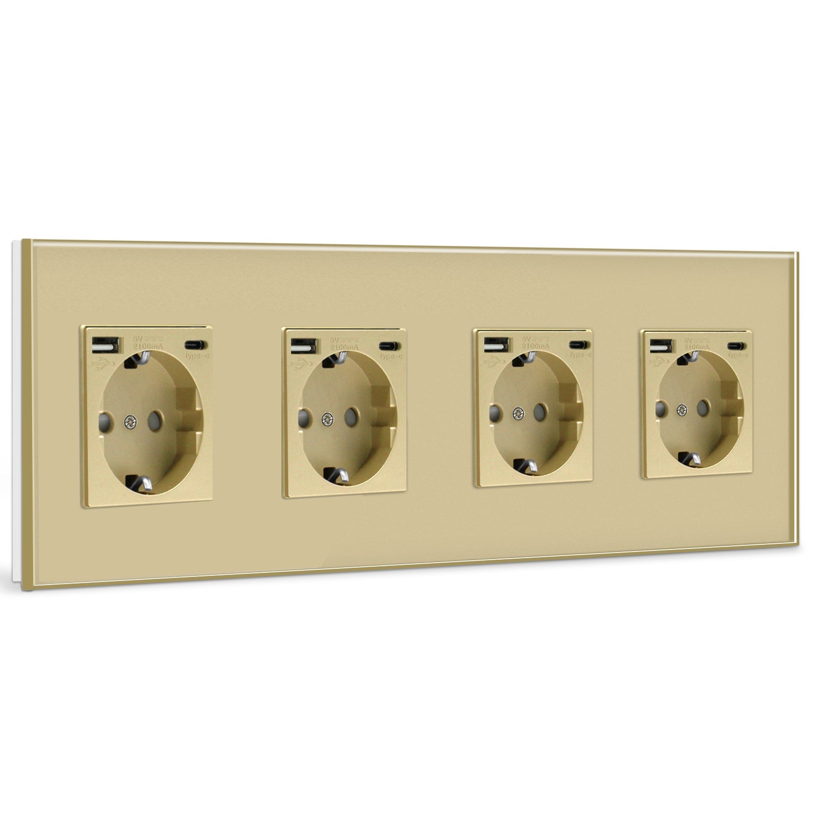 BSEED EU sockets with 2.1A Type-C Interface Outlet Wall Socket Power Outlets & Sockets Bseedswitch Gold Quadruple 