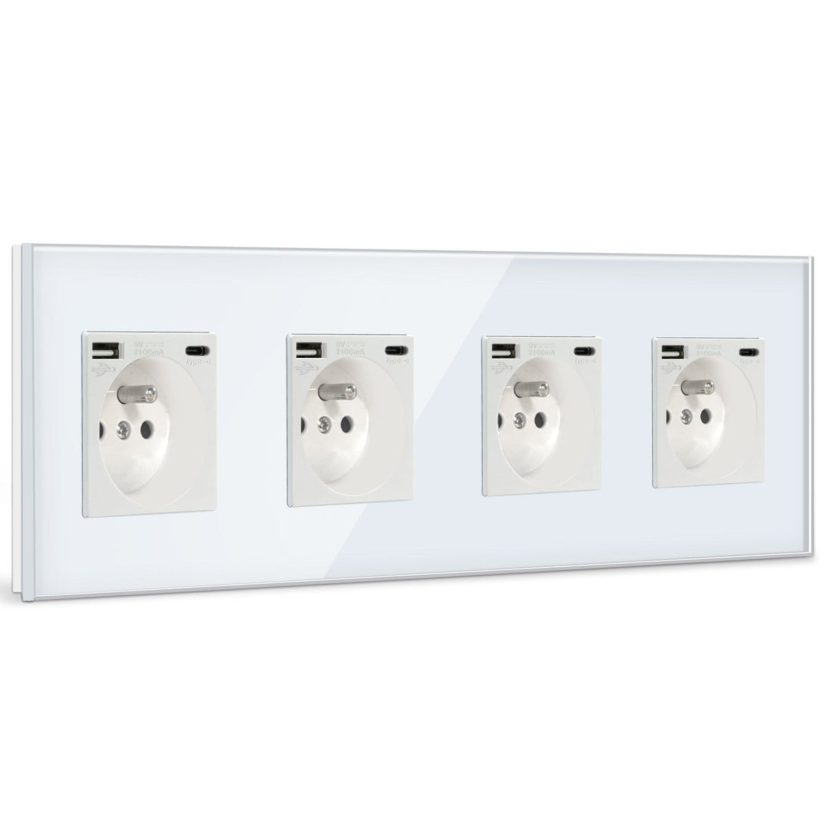 BSEED FR Wall Sockets Type-C Interface Outlet Wall Socket With Charge Port With USB Power Outlets Kids Protection 16A Wall Plates & Covers Bseedswitch white Glass Quadruple