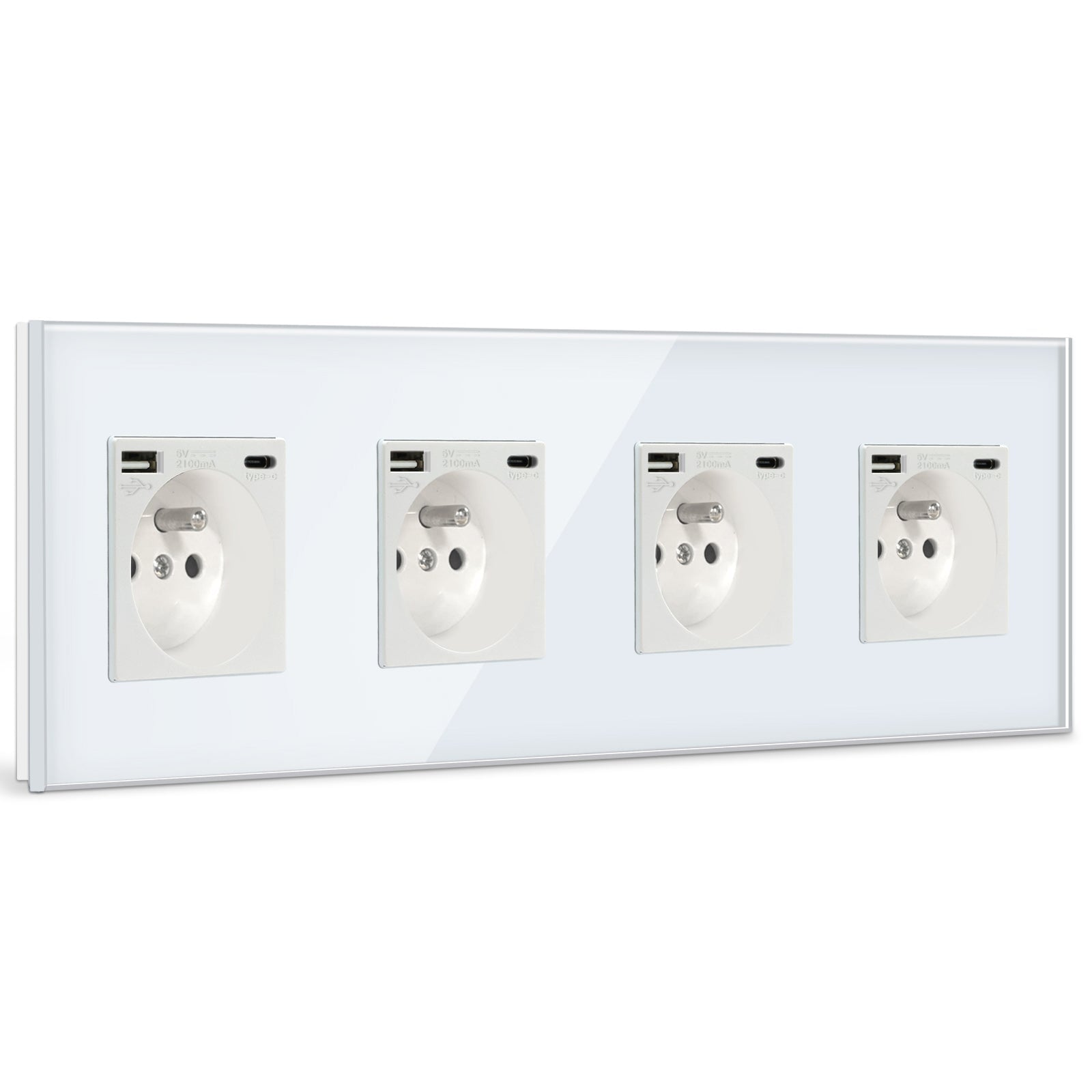 BSEED FR Wall Sockets Type-C Interface Outlet Wall Socket With Charge Port With USB Power Outlets Kids Protection 16A Wall Plates & Covers Bseedswitch white Glass Quadruple