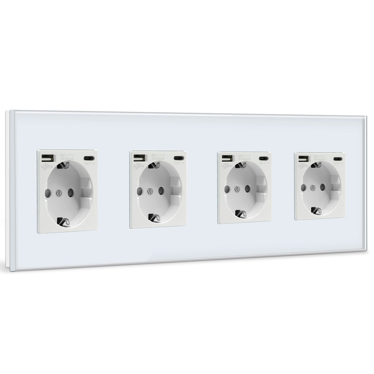 Tomada de parede quádrupla BSEED EU com interface Type-C de 2.1A, branca. 