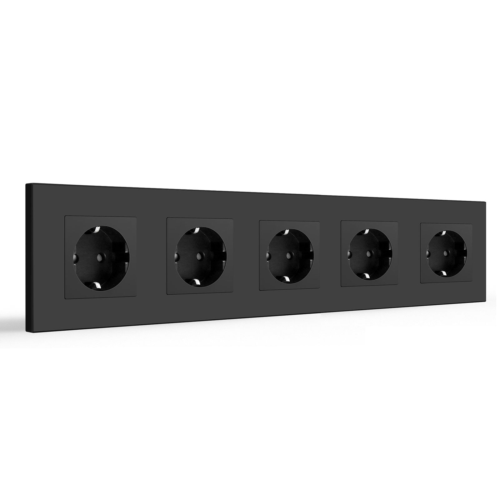 Tomada de parede UE BSEED, painel de vidro, 16A, tomadas e interruptores, painel de plástico quíntuplo preto Bseedswitch