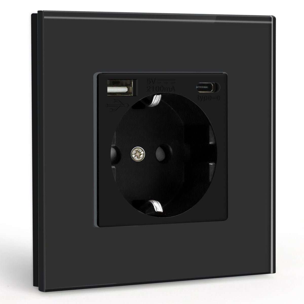 Tomada de parede BSEED EU com interface Type-C de 2.1A, tomada elétrica e interruptor Bseedswitch, cor preta, unidade simples. 