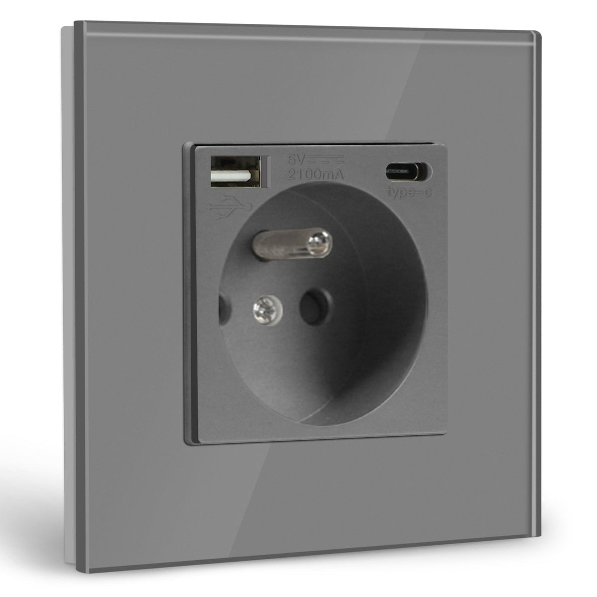 BSEED FR Wall Sockets Type-C Interface Outlet Wall Socket With Charge Port With USB Power Outlets Kids Protection 16A Wall Plates & Covers Bseedswitch grey Glass Single