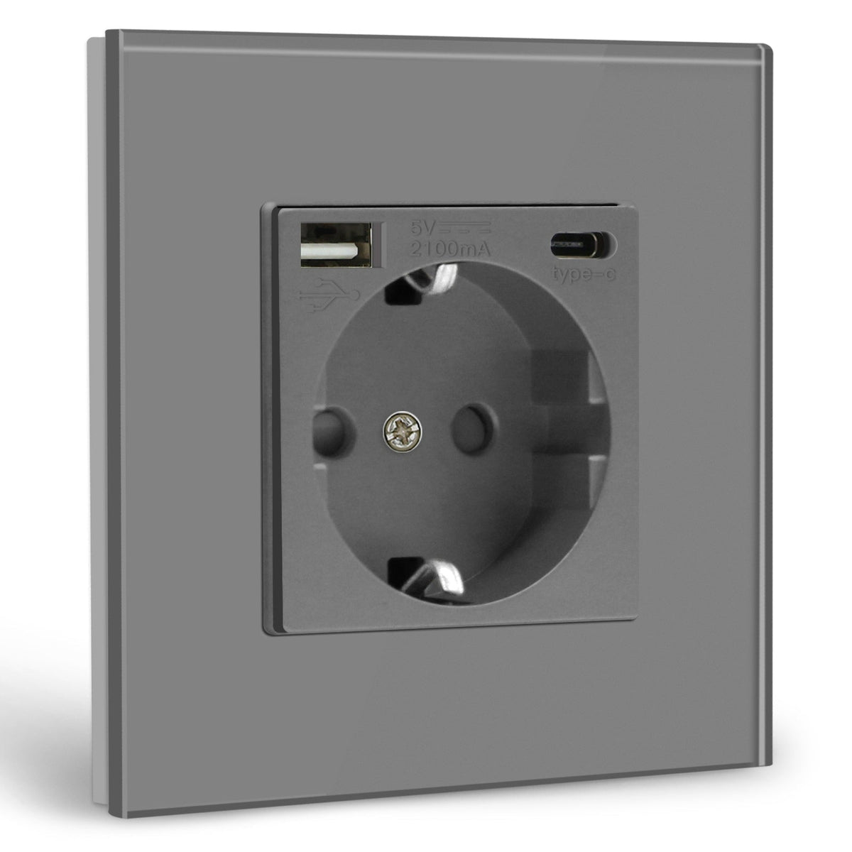 Tomada de parede EU BSEED com interface Type-C de 2.1A, tomada elétrica e interruptor Bseedswitch cinzento, unidade simples 