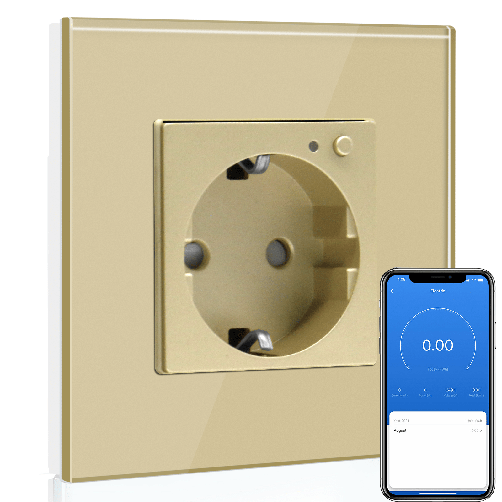 Bseed Wifi EU Standard Socket Wall Sockets With Energy Monitoring Power Outlets & Sockets Bseedswitch Gold Single 