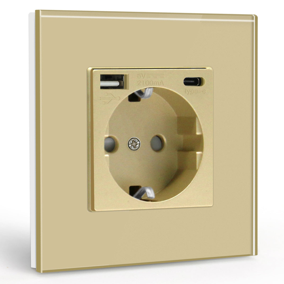 Tomada de parede EU BSEED com interface Type-C de 2.1A, tomada elétrica e interruptor Bseed, cor dourada, unidade simples 