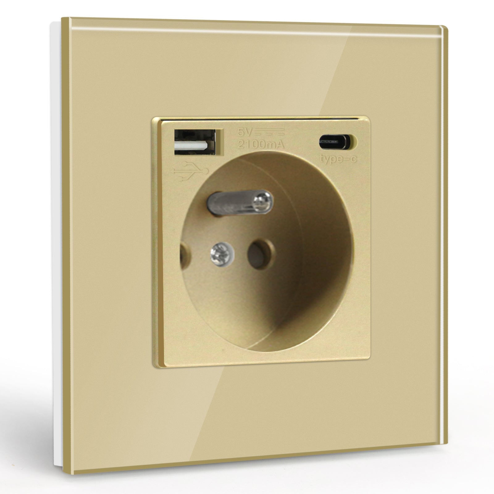 BSEED FR Wall Sockets Type-C Interface Outlet Wall Socket With Charge Port With USB Power Outlets Kids Protection 16A Wall Plates & Covers Bseedswitch gold Glass Single