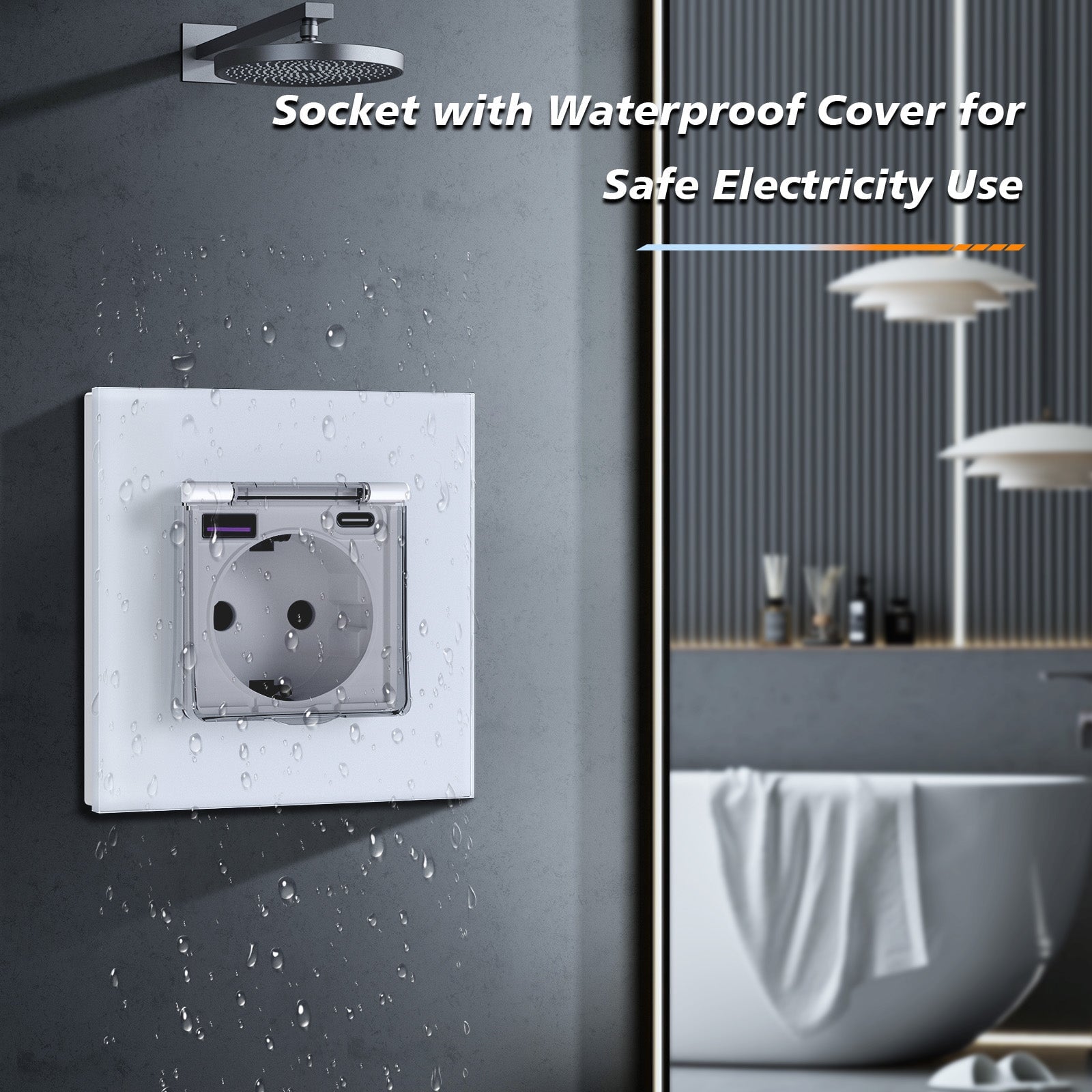 Eu Wall socket with USB Type-C changing plug with Cover Glass Panel 20W Fast Charging Power Outlets & Sockets Bseedswitch 