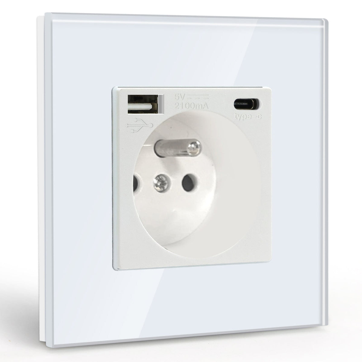 BSEED FR Wall Sockets Type-C Interface Outlet Wall Socket With Charge Port With USB Power Outlets Kids Protection 16A Wall Plates & Covers Bseedswitch white Glass Single