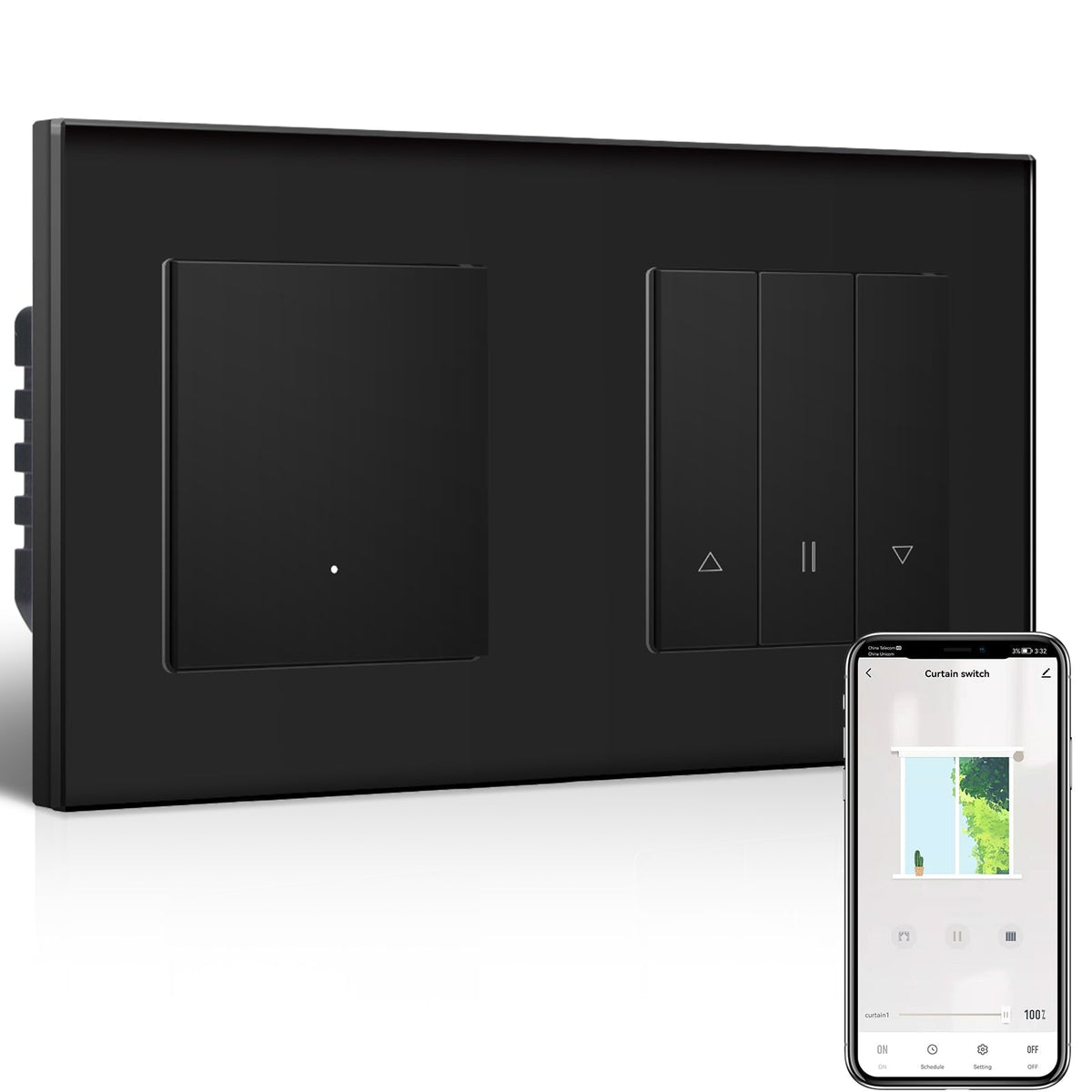 Bseed Echo Smart Wifi Light Switch With Wifi Roller Shutter Switch Work with Tuya Alex Google Assistant Blind Switch Home Automation Kits Bseedswitch Black 1 Gang + Blind Switch 