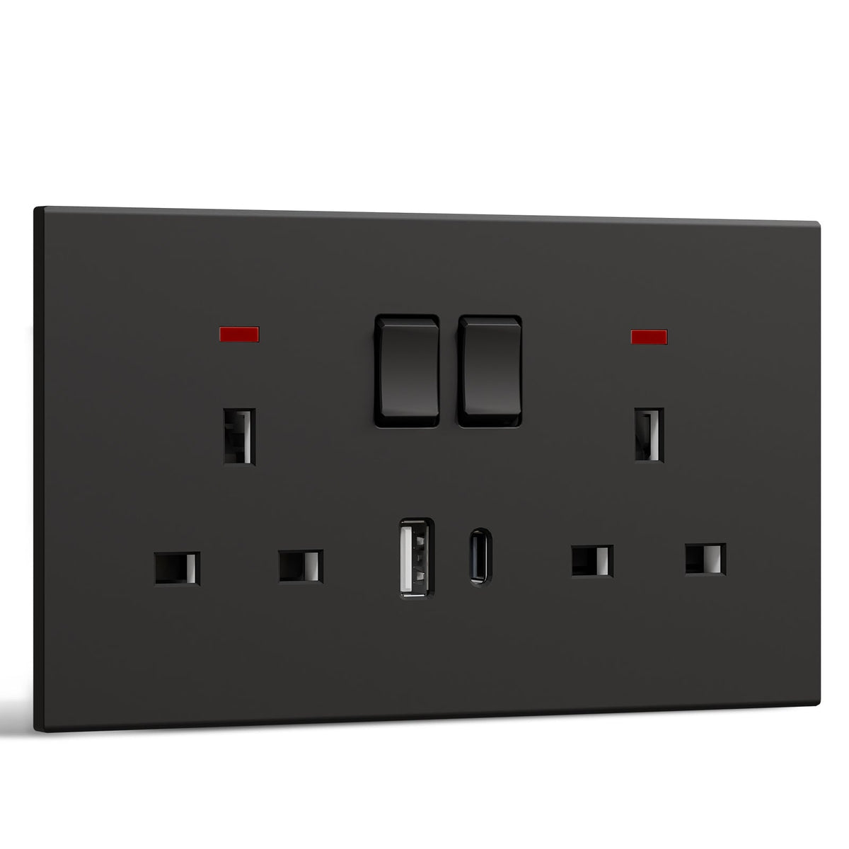 BSEED UK Standard 13A Socket with USB-C Port Electrical switch sockets Plastics Panel Power Outlets & Sockets Bseedswitch black 1 PCS/Pack Double Socket