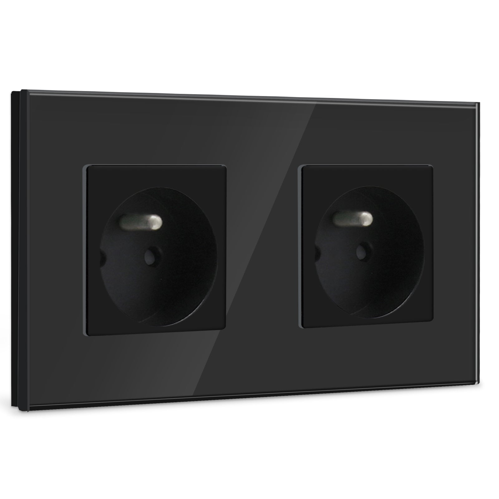 BSEED FR Wall Sockets Power Outlets Kids Protection 16A Wall Plates & Covers Bseedswitch black Glass Double