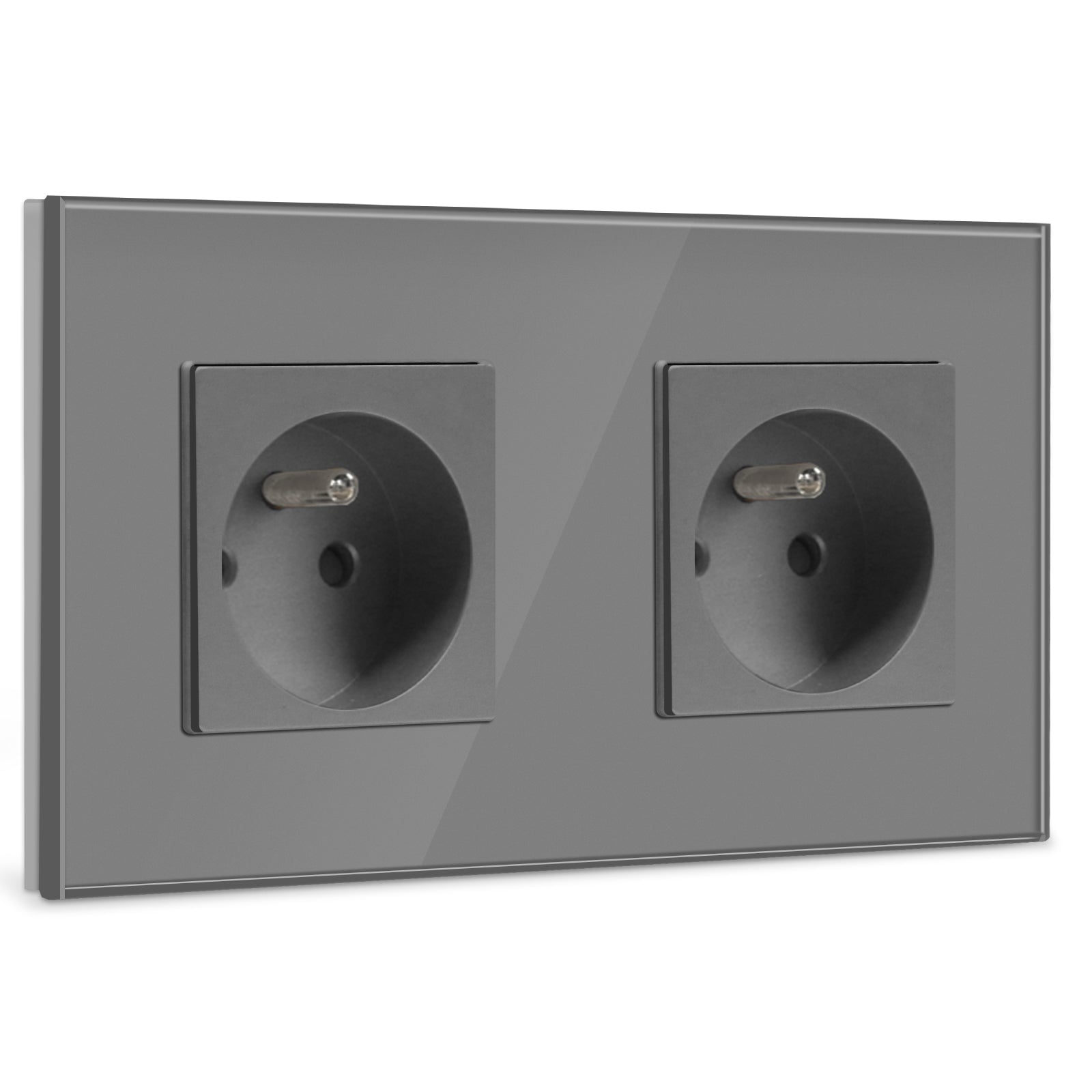 BSEED FR Wall Sockets Power Outlets Kids Protection 16A Wall Plates & Covers Bseedswitch grey Glass Double