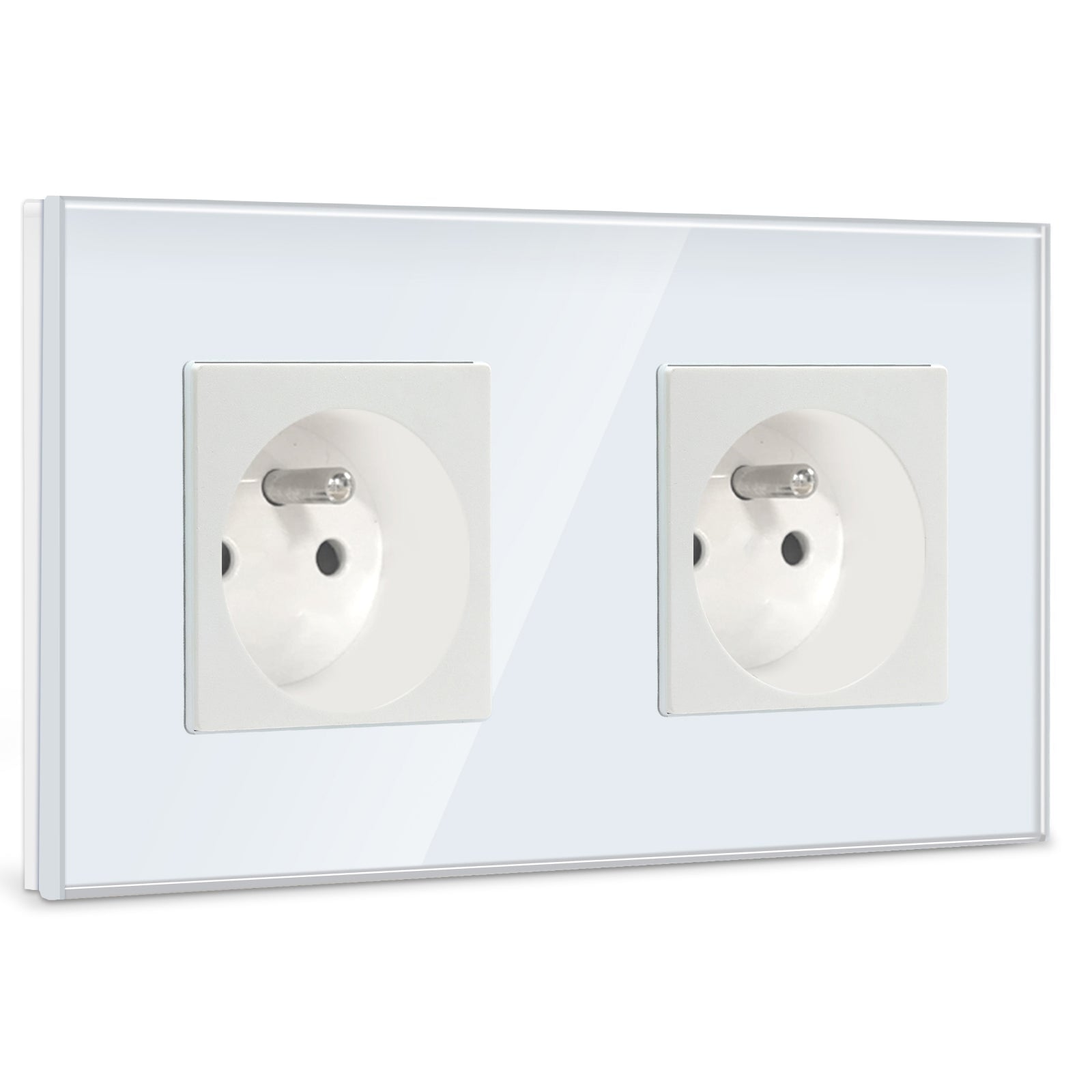 BSEED FR Wall Sockets Power Outlets Kids Protection 16A Wall Plates & Covers Bseedswitch white Glass Double