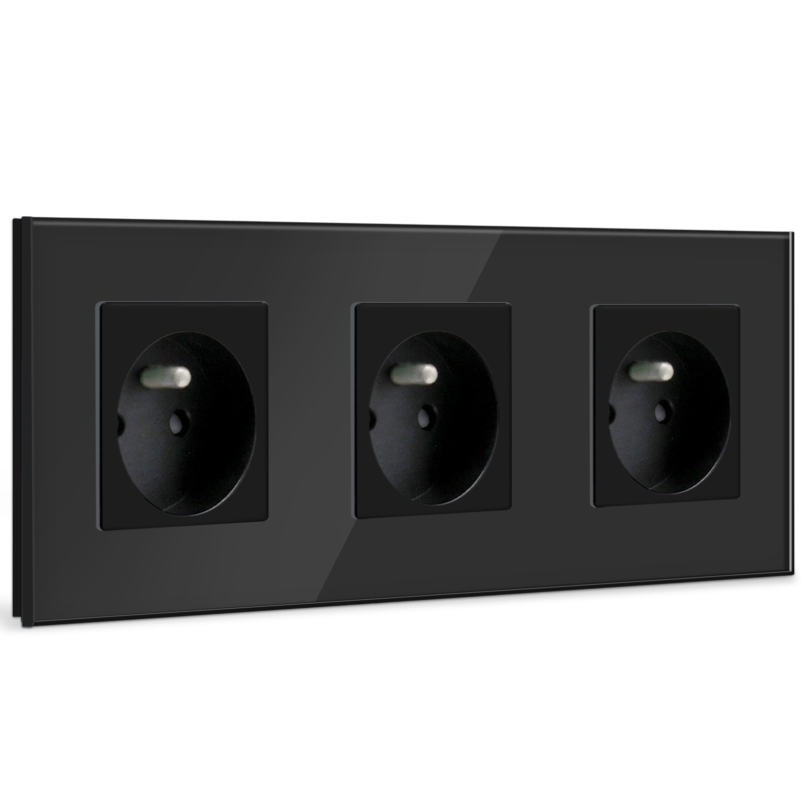 BSEED FR Wall Sockets Power Outlets Kids Protection 16A Wall Plates & Covers Bseedswitch black Glass Triple