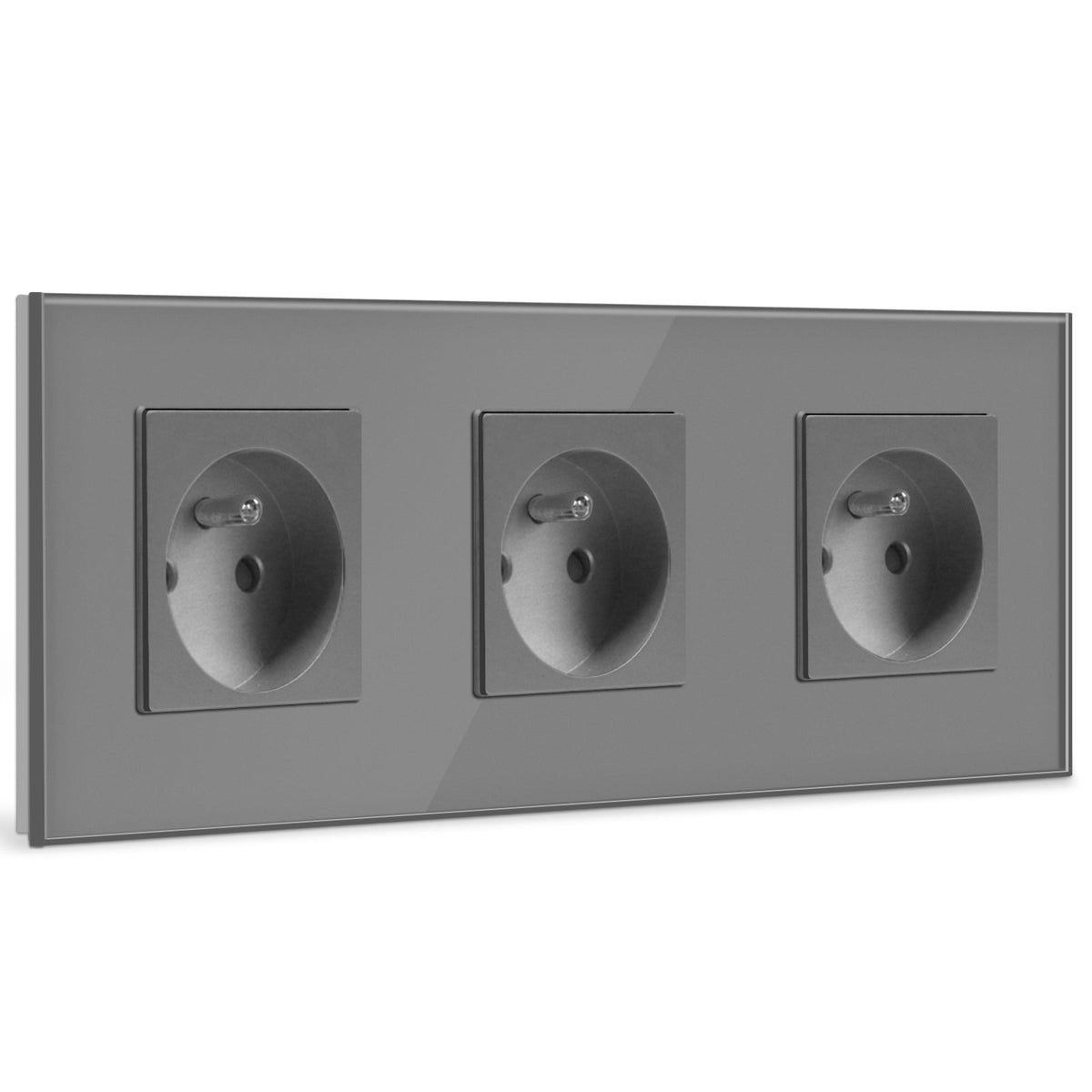 Prese elettriche BSEED FR con protezione bambini, 16A, placca tripla in vetro grigio BSEEDswitch