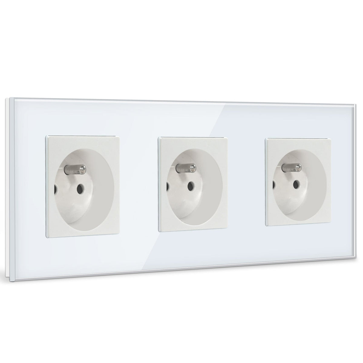 Prese elettriche da parete BSEED FR con protezione per bambini, 16A, placche e coperture, tripla in vetro bianco BSEEDswitch