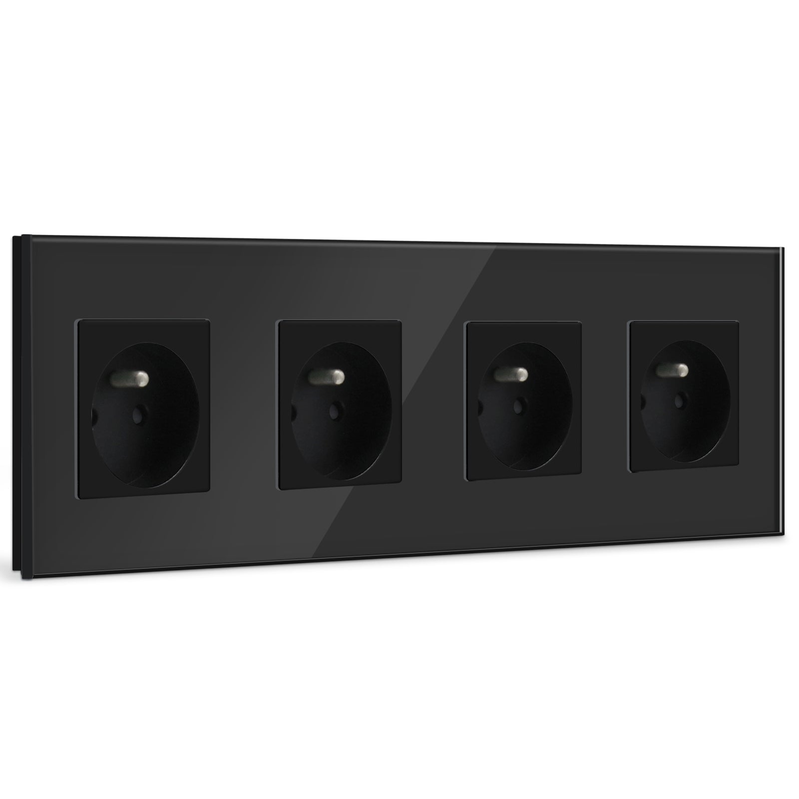 BSEED FR Wall Sockets Power Outlets Kids Protection 16A Wall Plates & Covers Bseedswitch black Glass Quadruple