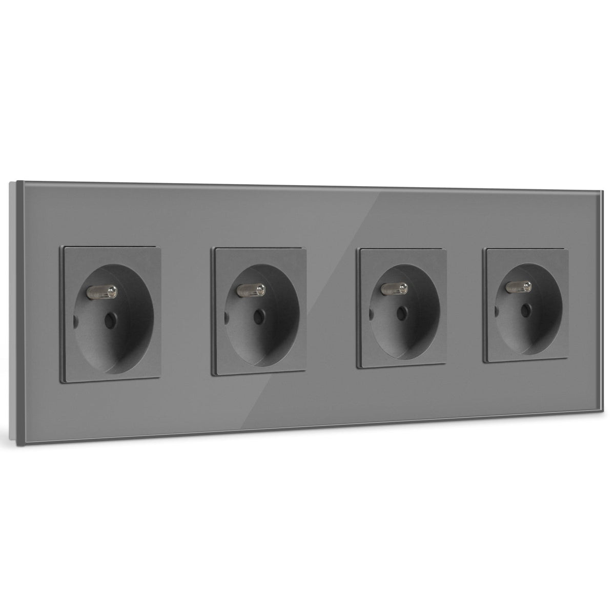 Prese elettriche BSEED FR con protezione per bambini, 16A, placche e coperture, quadrupla in vetro grigio BSEEDswitch