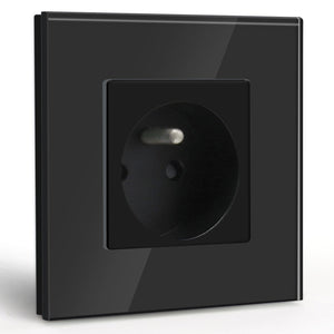 BSEED FR Wall Sockets Power Outlets Kids Protection 16A Wall Plates & Covers Bseedswitch black Glass Single