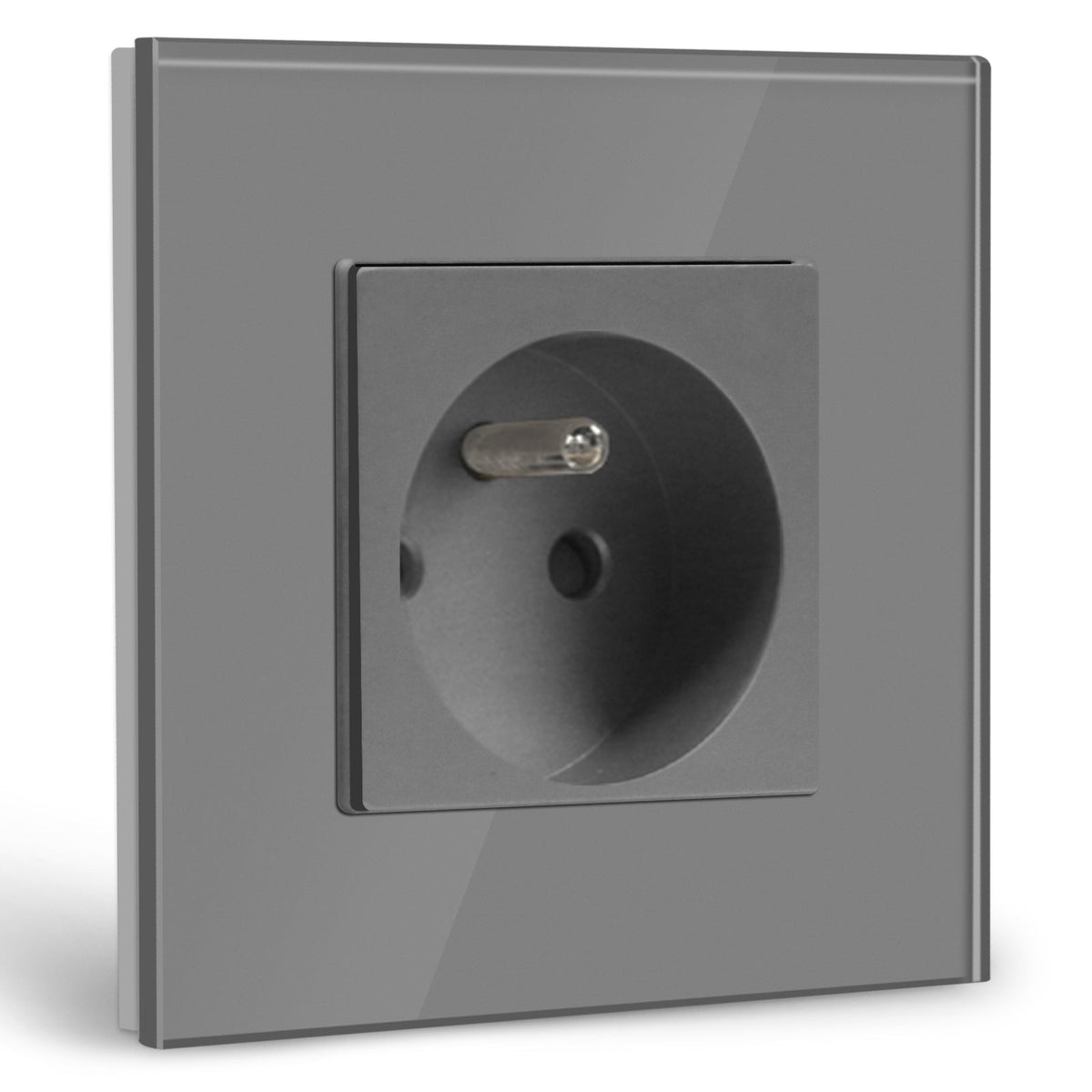 Prese elettriche da parete BSEED FR con protezione per bambini, 16A, placche e coperture, placca singola in vetro grigio BSEEDswitch