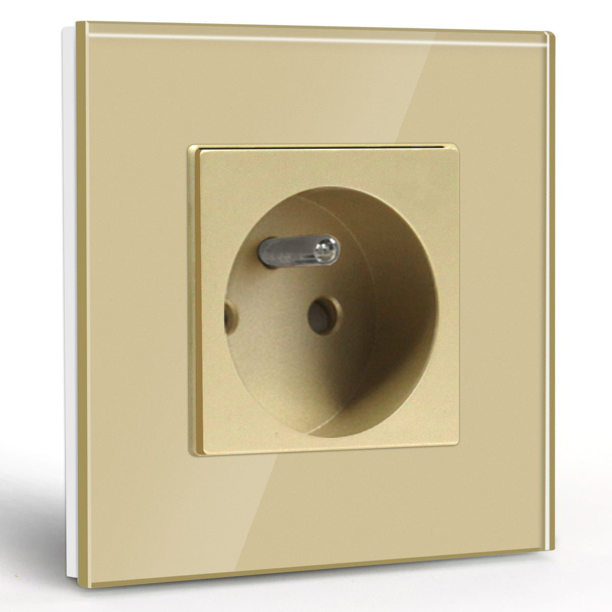 Prese elettriche da parete BSEED FR con protezione per bambini, 16A, placche e coperture, placca singola in vetro dorato BSEEDswitch