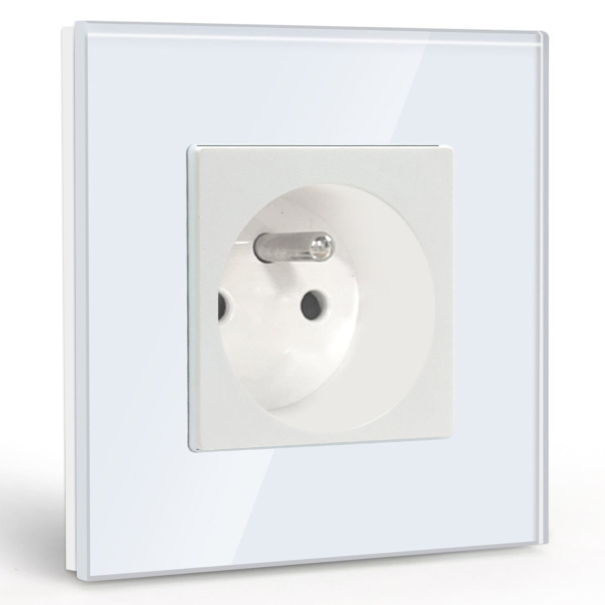 Prese elettriche da parete BSEED FR con protezione per bambini, 16A, placche e coperture, placca singola in vetro bianco BSEEDswitch