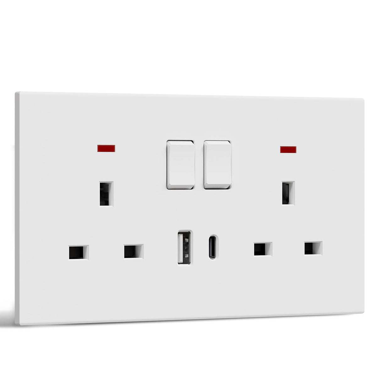 BSEED UK Standard 13A Socket with USB-C Port Electrical switch sockets Plastics Panel Power Outlets & Sockets Bseedswitch white 1 PCS/Pack Double Socket