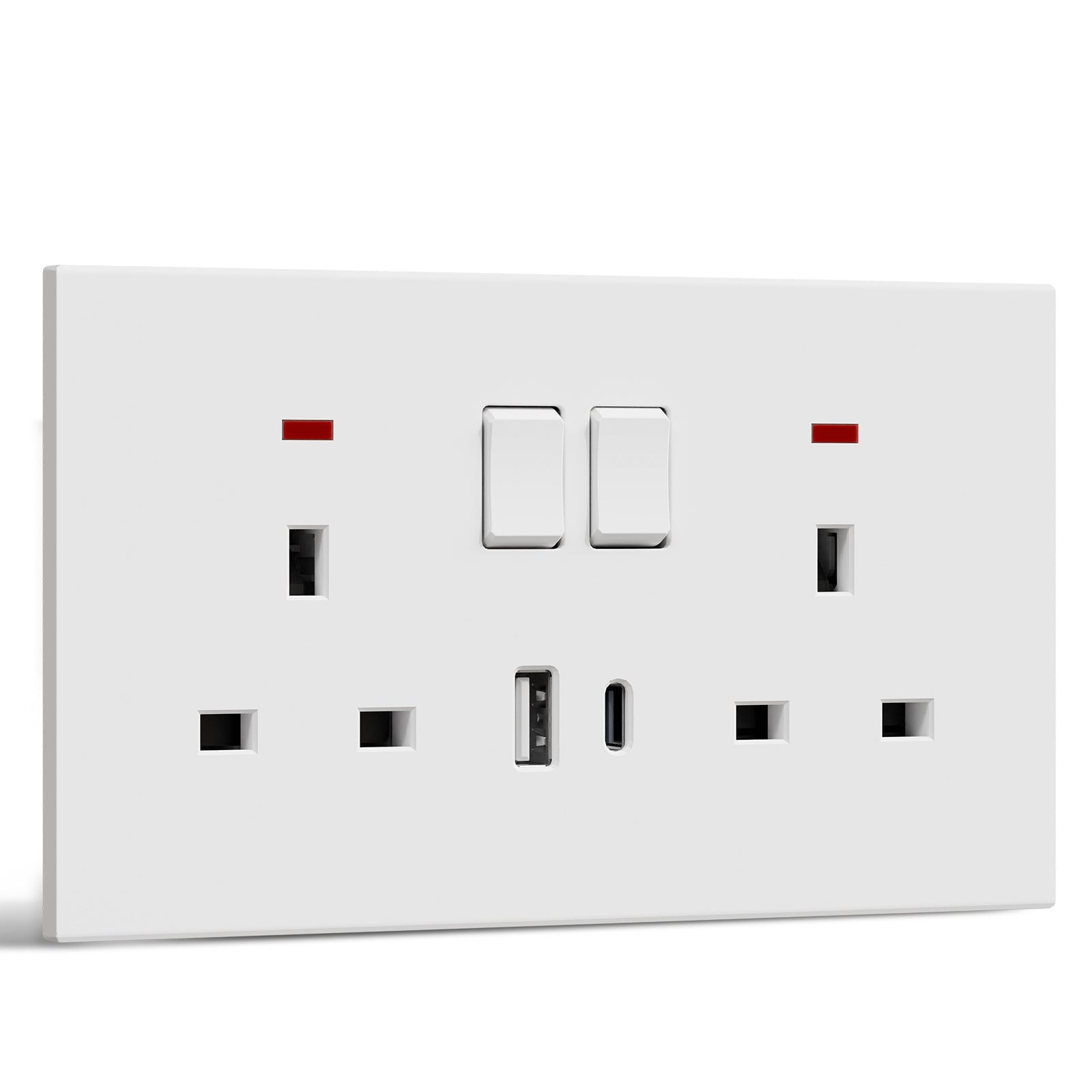 BSEED UK Standard 13A Socket with USB-C Port Electrical switch sockets Plastics Panel Power Outlets & Sockets Bseedswitch white 1 PCS/Pack Double Socket