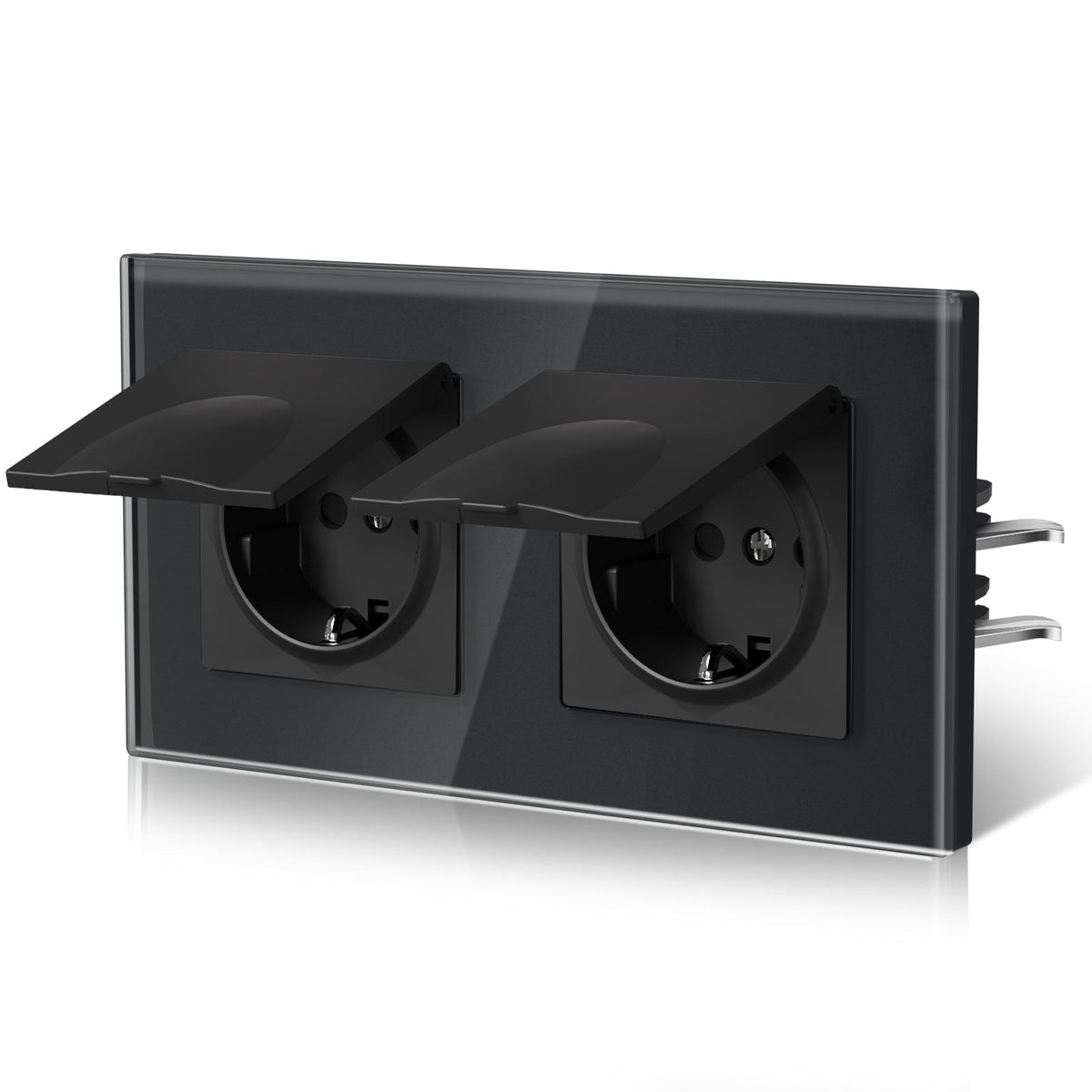 BSEED Heritage Series EU Wall Sockets With Cover Waterproof Electric Socket with Claw Technology 16A Socket Work With Type E Plug Power Outlets & Sockets Bseedswitch Black Double 