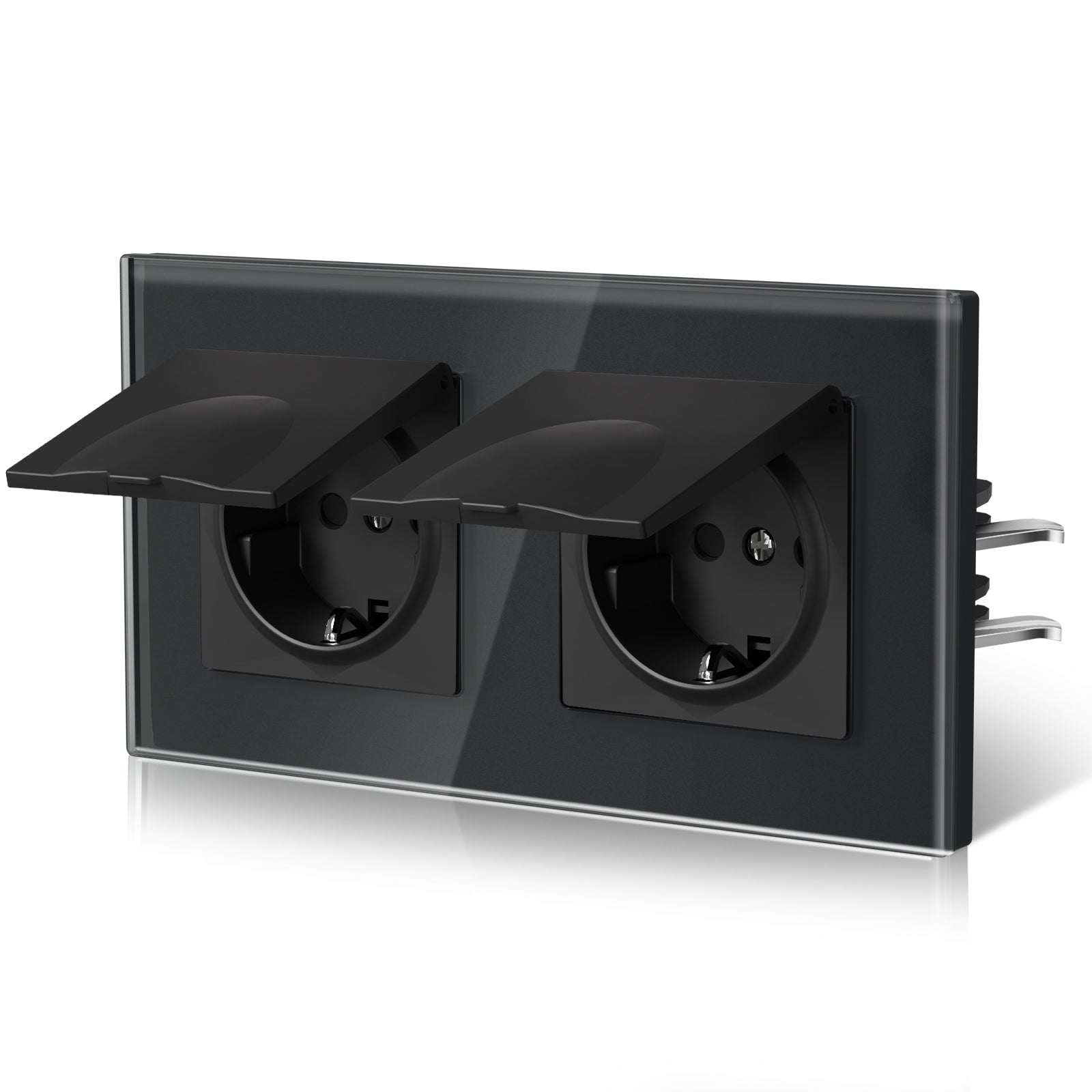 BSEED Heritage Series EU Wall Sockets With Cover Waterproof Electric Socket with Claw Technology 16A Socket Work With Type E Plug Power Outlets & Sockets Bseedswitch Black Double 