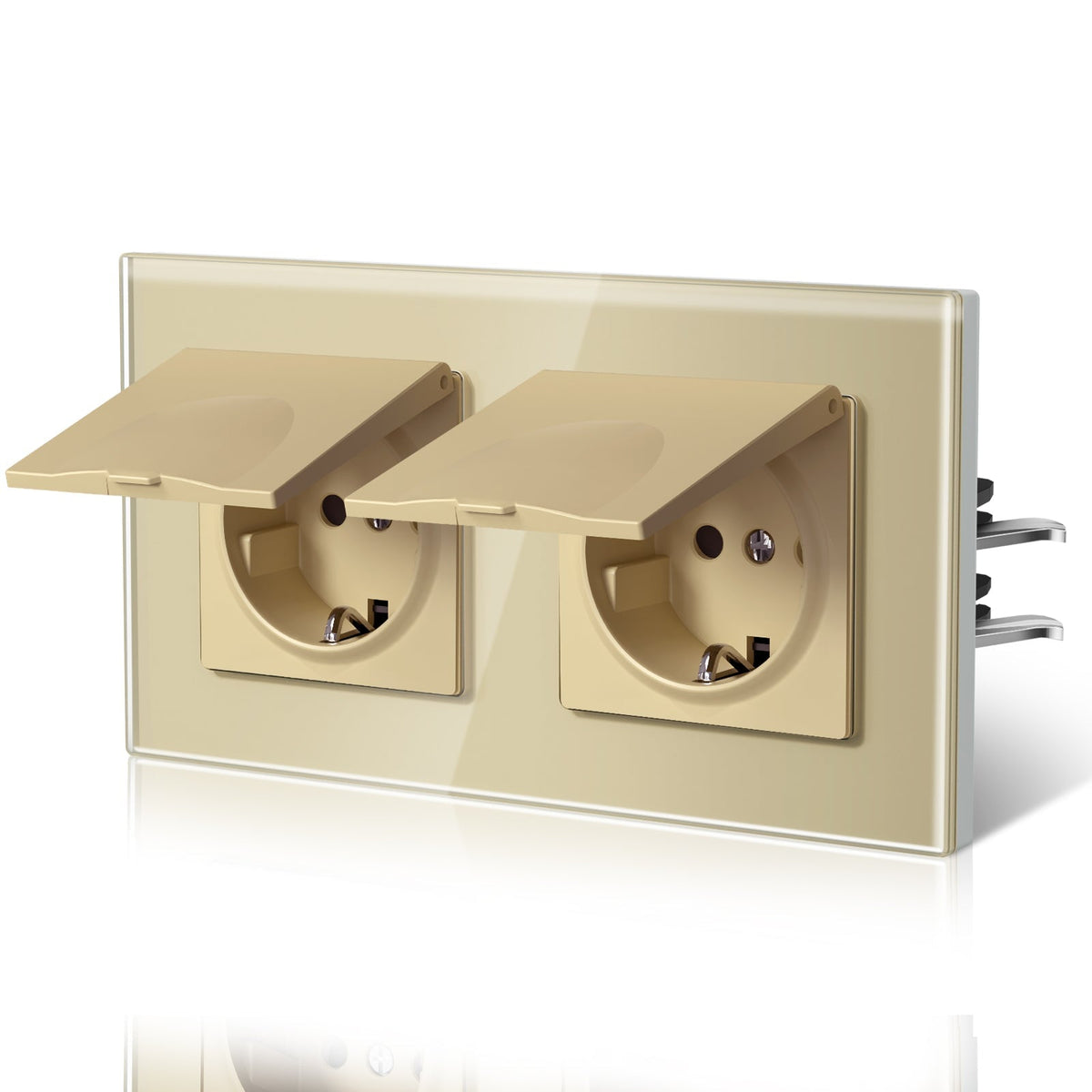 BSEED Heritage Series EU Wall Sockets With Cover Waterproof Electric Socket with Claw Technology 16A Socket Work With Type E Plug Power Outlets & Sockets Bseedswitch Gold Double 