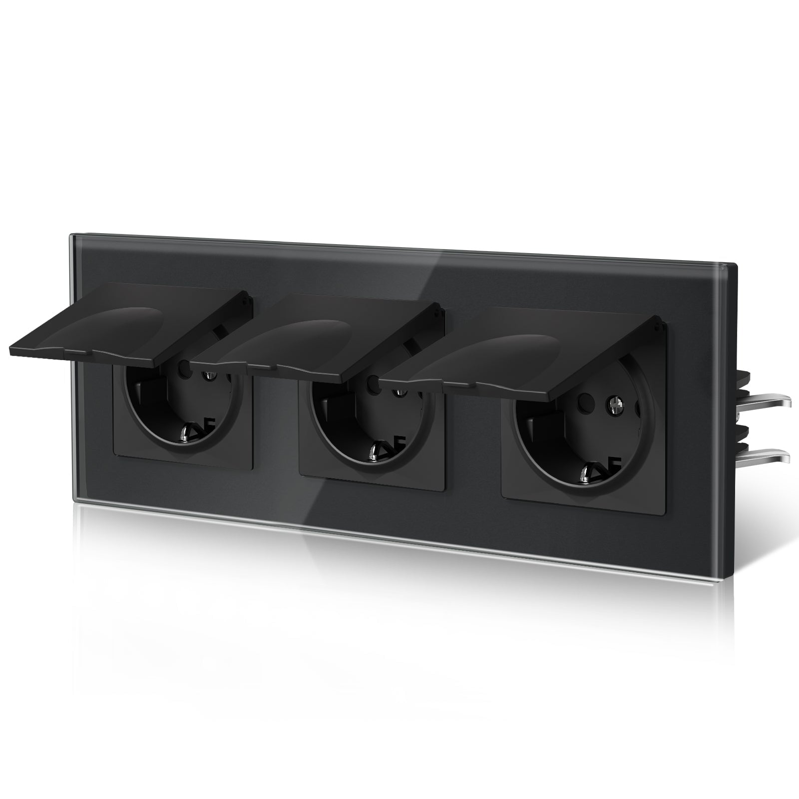 BSEED Heritage Series EU Wall Sockets With Cover Waterproof Electric Socket with Claw Technology 16A Socket Work With Type E Plug Power Outlets & Sockets Bseedswitch Black Triple 