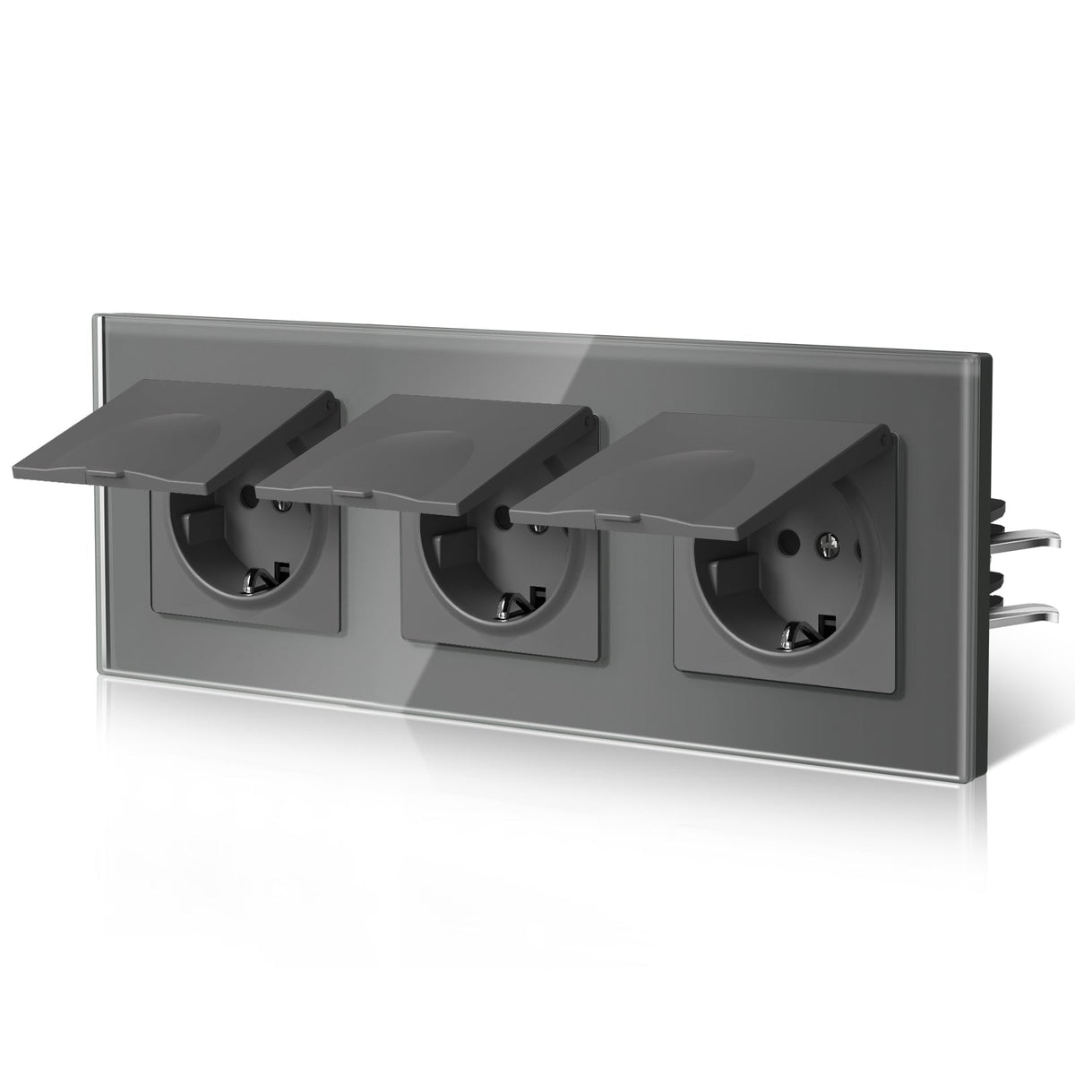 BSEED Heritage Series EU Wall Sockets With Cover Waterproof Electric Socket with Claw Technology 16A Socket Work With Type E Plug Power Outlets & Sockets Bseedswitch Grey Triple 