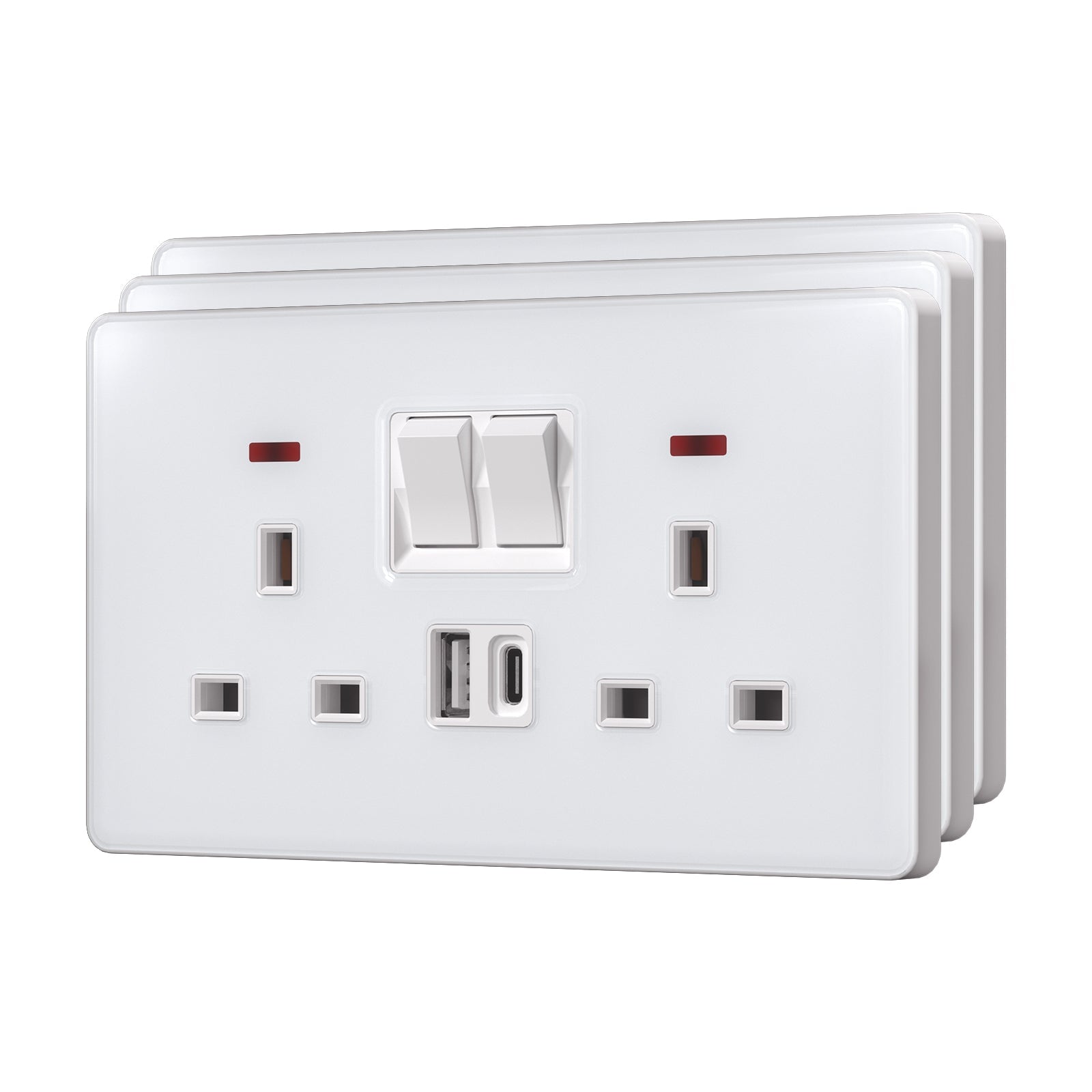BSEED UK Standard 13A Socket with USB-C Port Electrical switch sockets for G-type plugs Power Outlets & Sockets Bseedswitch white 3 PCS/Pack Double Socket