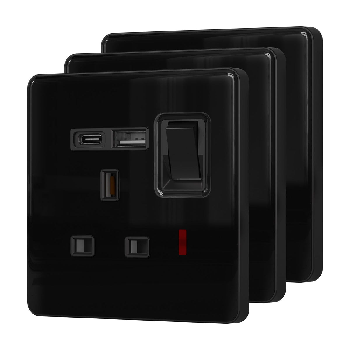 BSEED UK Standard 13A Socket with USB-C Port Electrical switch sockets for G-type plugs Power Outlets & Sockets Bseedswitch black 3 PCS/Pack Single Scoket