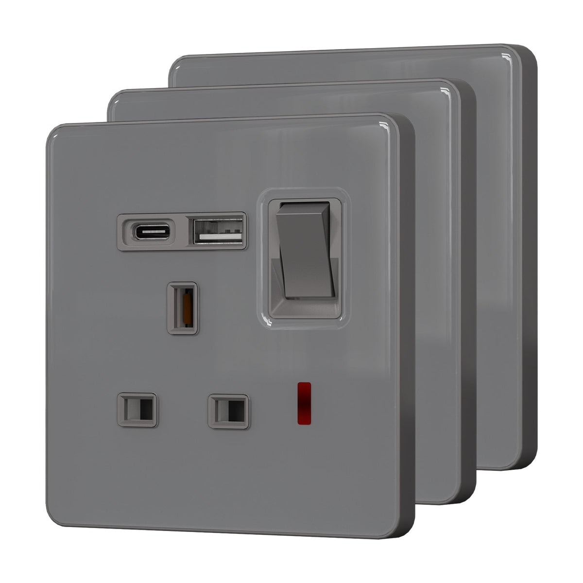 BSEED UK Standard 13A Socket with USB-C Port Electrical switch sockets for G-type plugs Power Outlets & Sockets Bseedswitch grey 3 PCS/Pack Single Scoket