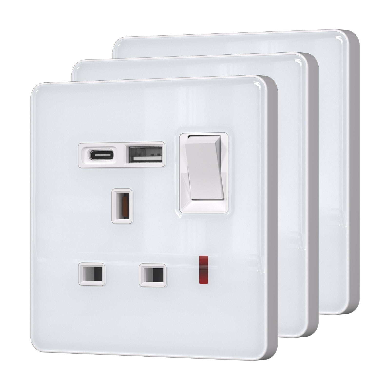 BSEED UK Standard 13A Socket with USB-C Port Electrical switch sockets for G-type plugs Power Outlets & Sockets Bseedswitch white 3 PCS/Pack Single Scoket