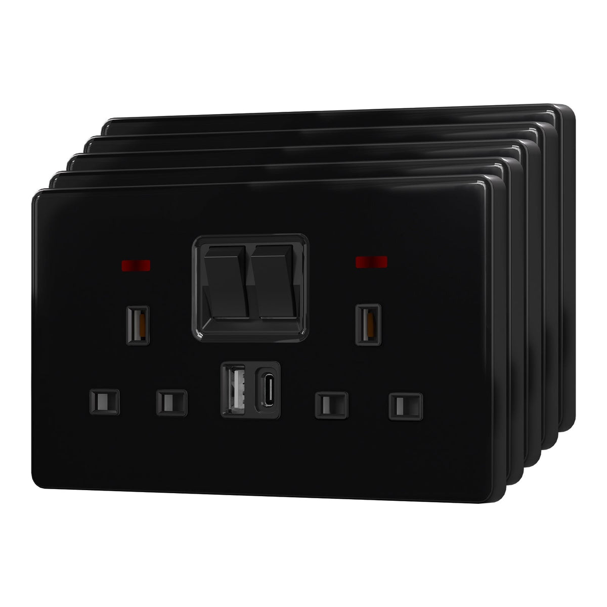 BSEED UK Standard 13A Socket with USB-C Port Electrical switch sockets for G-type plugs Power Outlets & Sockets Bseedswitch black 5 PCS/Pack Double Socket