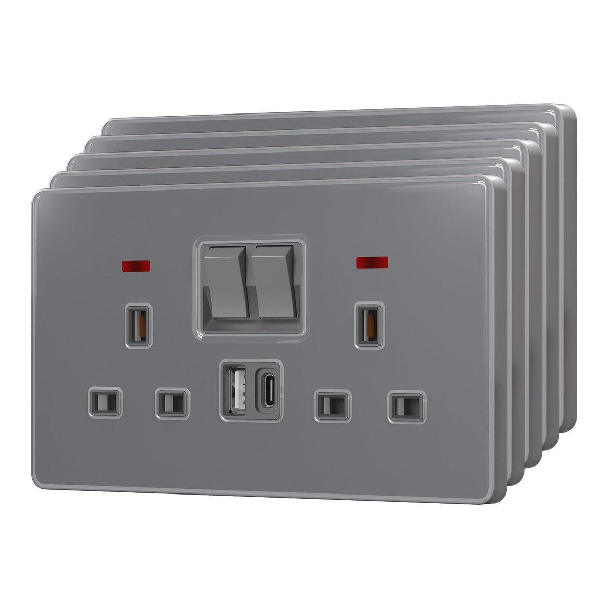 BSEED UK Standard 13A Socket with USB-C Port Electrical switch sockets for G-type plugs Power Outlets & Sockets Bseedswitch grey 5 PCS/Pack Double Socket