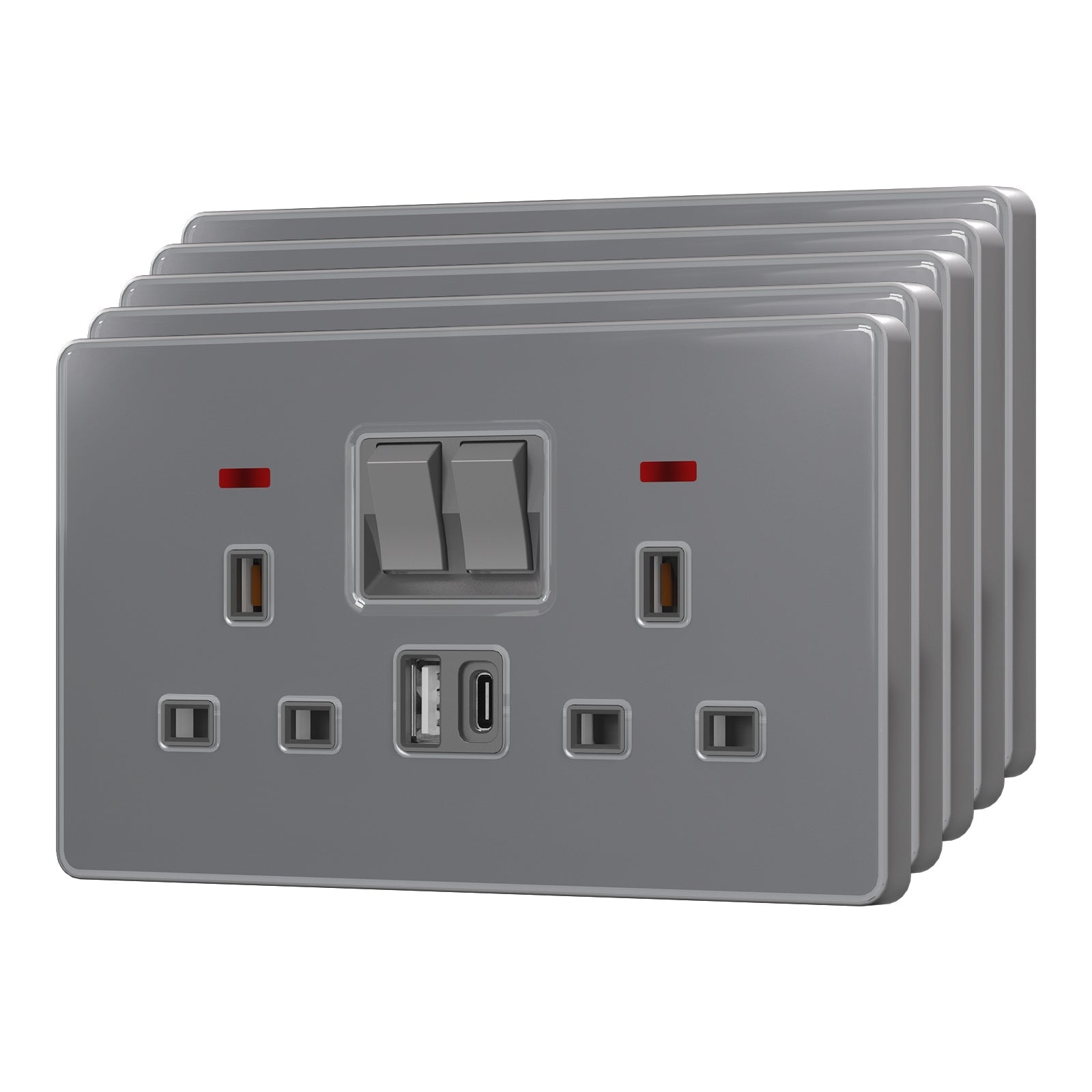 BSEED UK Standard 13A Socket with USB-C Port Electrical switch sockets for G-type plugs Power Outlets & Sockets Bseedswitch grey 5 PCS/Pack Double Socket