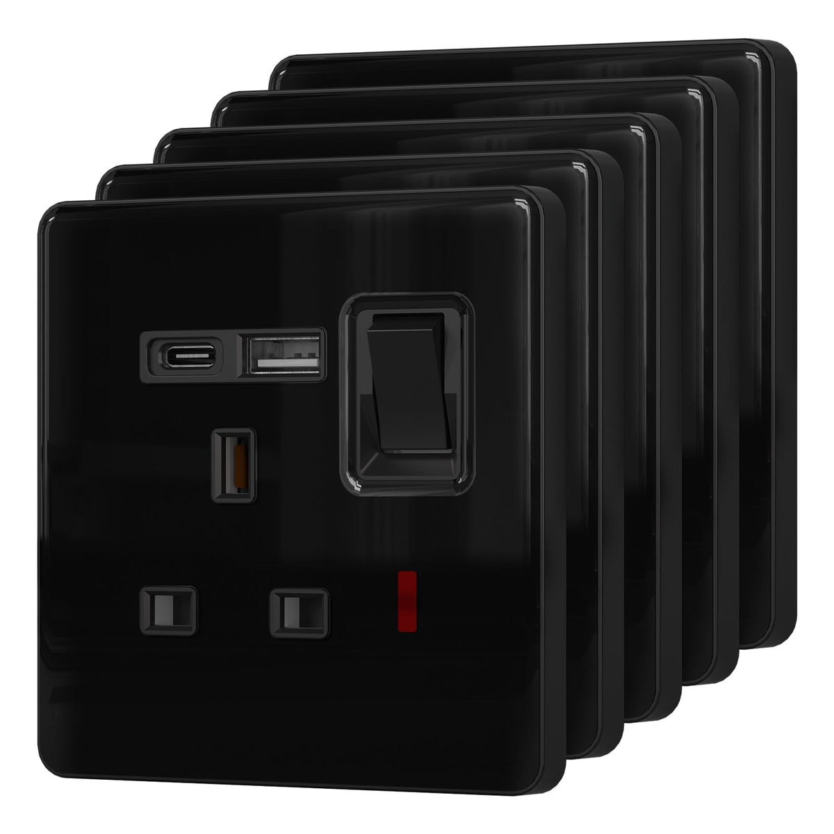 BSEED UK Standard 13A Socket with USB-C Port Electrical switch sockets for G-type plugs Power Outlets & Sockets Bseedswitch black 5 PCS/Pack Single Scoket
