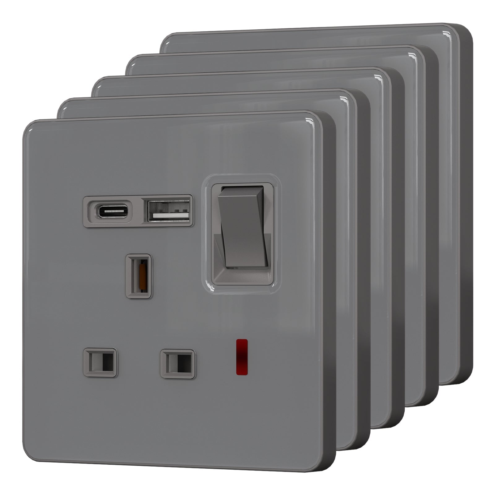 BSEED UK Standard 13A Socket with USB-C Port Electrical switch sockets for G-type plugs Power Outlets & Sockets Bseedswitch grey 5 PCS/Pack Single Scoket
