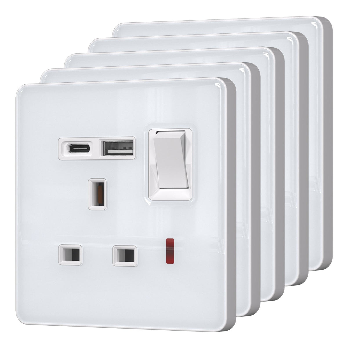 BSEED UK Standard 13A Socket with USB-C Port Electrical switch sockets for G-type plugs Power Outlets & Sockets Bseedswitch white 5 PCS/Pack Single Scoket