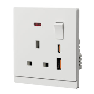 BSEED G16 Series UK Standard 13A Socket with 18W USB-C Port Power Outlets & Sockets Bseedswitch white 1 PCS/Pack Single Scoket