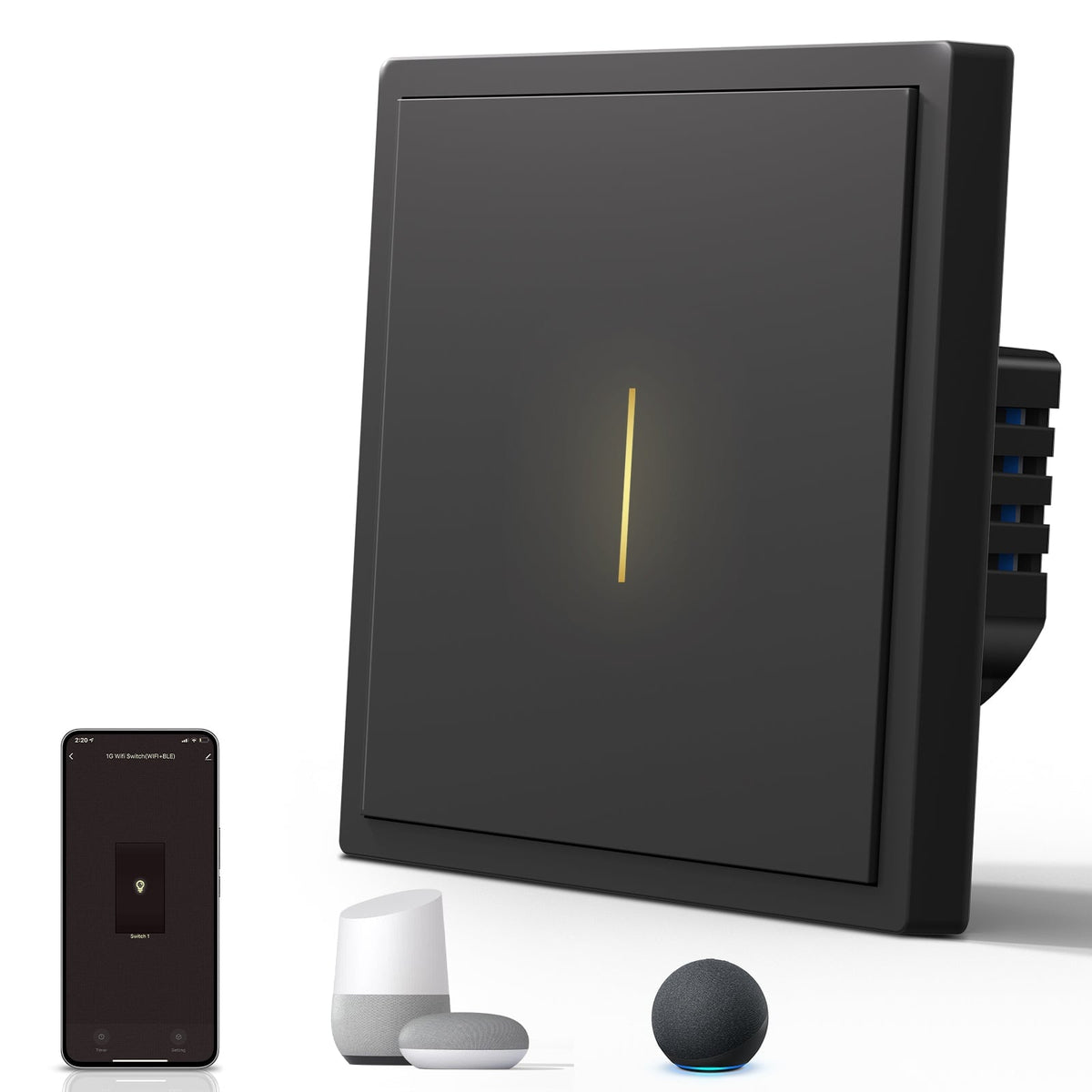 Interruptor Inteligente BSEED Scale Series Wifi (Con Neutro) Interruptores BSEEDswitch Negro 1 Unidad/Paquete 1 Gang
