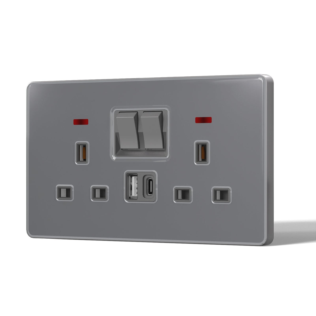 BSEED UK Standard 13A Socket with USB-C Port Electrical switch sockets for G-type plugs Power Outlets & Sockets Bseedswitch grey 1 PCS/Pack Double Socket
